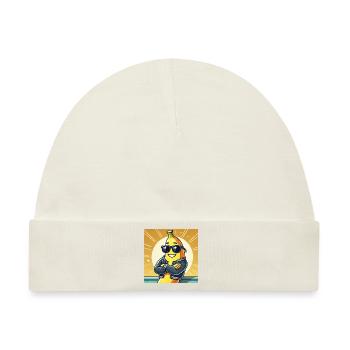 Coole Banane mit Lederjacke und Sonnenbrille - Baby Premium Organic Mütze - Naturweiß - Vorne