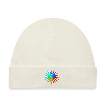 Regenbogenherz mit Sonnenstrahlen - Baby Premium Organic Mütze - Naturweiß - Vorne