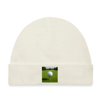 Sport - Golf, Golfball auf dem Abschlag - Baby Premium Organic Mütze - Naturweiß - Vorne