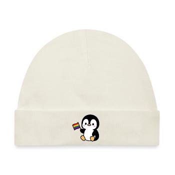 Pinguin mit Regenbogenfahne - Baby Premium Organic Mütze - Naturweiß - Vorne