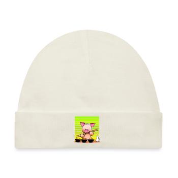 Schwein versucht Sushi mit Stäbchen - Baby Premium Organic Mütze - Naturweiß - Vorne