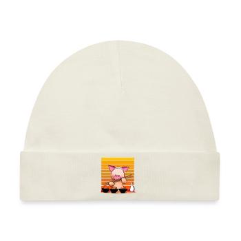 Schwein versucht Sushi mit Stäbchen - Baby Premium Organic Mütze - Naturweiß - Vorne