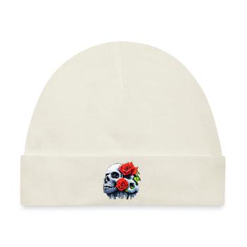 8Bit Skull - The 2 Roses - Baby Premium Organic Mütze - Naturweiß - Vorne