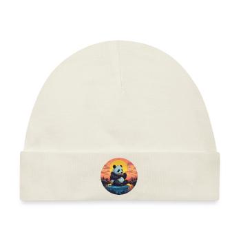 Süßer Panda auf Eisscholle mit Süßigkeiten - Sonne - Baby Premium Organic Mütze - Naturweiß - Vorne