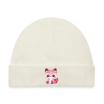 Pink Girly Waschbär mit Blumen - Baby Premium Organic Mütze - Naturweiß - Vorne