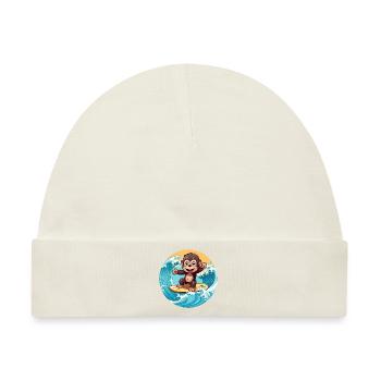 Surfender Schimpanse, Sportliches Tierdesign - Baby Premium Organic Mütze - Naturweiß - Vorne