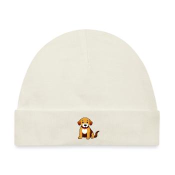 Hund Braun sitzend - Baby Premium Organic Mütze - Naturweiß - Vorne