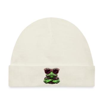 Cooler Frosch mit Sonnenbrille Türsteher Tier-Desi - Baby Premium Organic Mütze - Naturweiß - Vorne