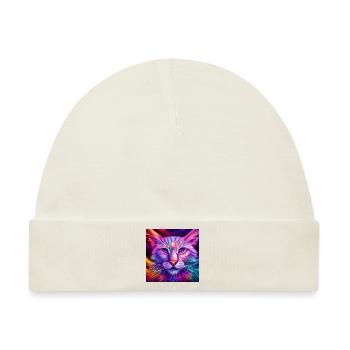 Katze in Neonfarben - Baby Premium Organic Mütze - Naturweiß - Vorne