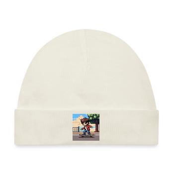 Ein junger Mensch fährt Skateboard in Pixelkunst - Baby Premium Organic Mütze - Naturweiß - Vorne