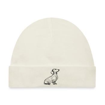 Dackel Hund Linie Design Schwarz-Weiß Line Art - Baby Premium Organic Mütze - Naturweiß - Vorne