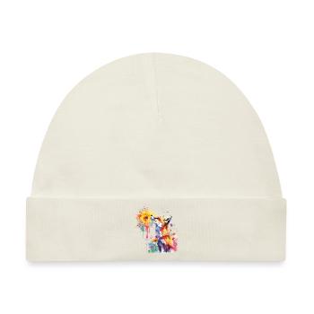 Fuchs mit Aquarellblume, Fuchs - Baby Premium Organic Mütze - Naturweiß - Vorne