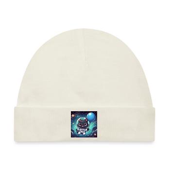 Space Kitty mit blauem Ballon im Weltall - Baby Premium Organic Mütze - Naturweiß - Vorne