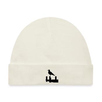 Nordsee Moin Möwe Silhouette Vogelschiss Pier S/W - Baby Premium Organic Mütze - Naturweiß - Vorne