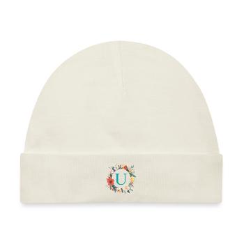 U Monogramm, Blumen-Kranz, personalisierbar - Baby Premium Organic Mütze - Naturweiß - Vorne