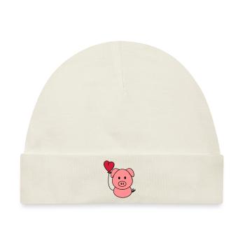 Schweinchen mit Herzballon - Baby Premium Organic Mütze - Naturweiß - Vorne