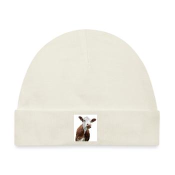 Cow. Kuh. koe. ko. vaca. ku. lehmä. vache - Baby Premium Organic Mütze - Naturweiß - Vorne