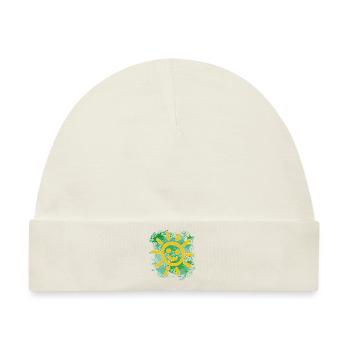 Lachende Sonne auf bunten Farbklecksen - Baby Premium Organic Mütze - Naturweiß - Vorne