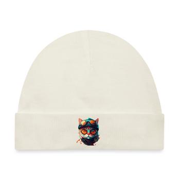 Getigertes Katzengesicht mit Style Sonnenbrille - Baby Premium Organic Mütze - Naturweiß - Vorne