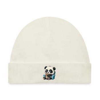 Serienjunkie Serienmarathon Panda Popcorn Couch - Baby Premium Organic Mütze - Naturweiß - Vorne