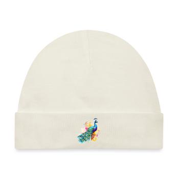 Pfau Blumen Pfauenfeder Exotisch Farbenfroh Bunt - Baby Premium Organic Mütze - Naturweiß - Vorne