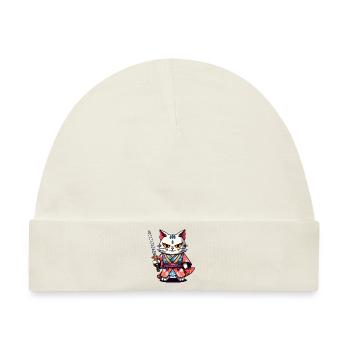 Samurai-Katze #34 - Baby Premium Organic Mütze - Naturweiß - Vorne