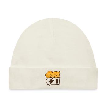 Schläfrige Katze beim Aufladen des Akkus (Farbe veränderbar) - Baby Premium Organic Mütze - Naturweiß - Vorne