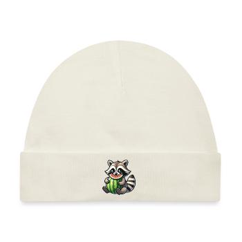 Waschbär Mit Wassermelone Fruchtig Lustig - Baby Premium Organic Mütze - Naturweiß - Vorne