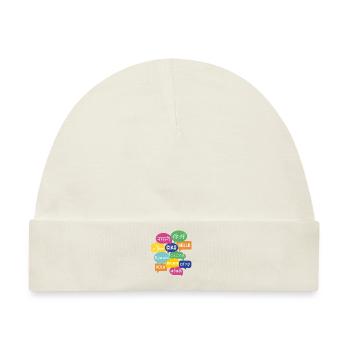 Buntes Sprechblasen-Design "Hallo", viele Sprachen - Baby Premium Organic Mütze - Naturweiß - Vorne
