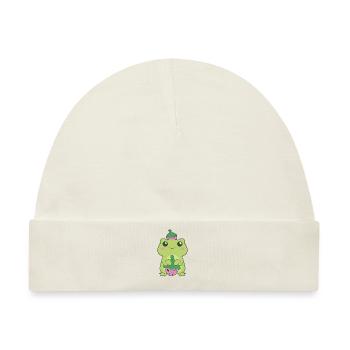 Kawaii Erdbeere grüner Frosch auf Beerenhut Otaku Ae - Baby Premium Organic Mütze - Naturweiß - Vorne