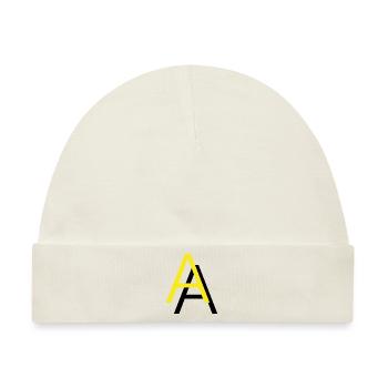 AA gelb schwarz Buchstaben Letters - Baby Premium Organic Mütze - Naturweiß - Vorne
