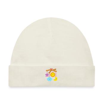 Mobile Kinder Kleinkinder Babys Sonne Mond Stern - Baby Premium Organic Mütze - Naturweiß - Vorne