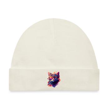 Bunte Regenbogen Katze mit stylisher Sonnenbrille - Baby Premium Organic Mütze - Naturweiß - Vorne
