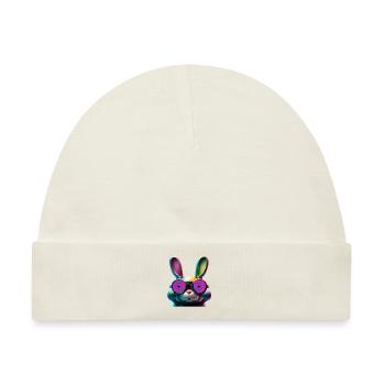 Hasengesicht Cooler Osterhase mit Brille - Baby Premium Organic Mütze - Naturweiß - Vorne