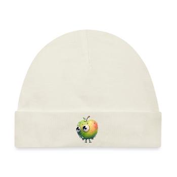Niedlicher Apfel Charakter mit Kulleraugen - Baby Premium Organic Mütze - Naturweiß - Vorne
