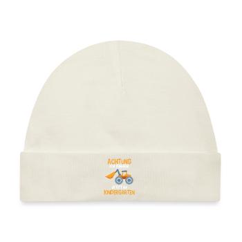 Kindergartenkind Achtung ich bagger jetzt im Kiga - Baby Premium Organic Mütze - Naturweiß - Vorne