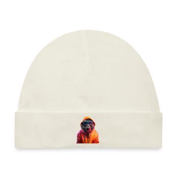 Pavian mit Sonnenbrille Bunt Cooler Affe Paviane - Baby Premium Organic Mütze - Naturweiß - Vorne