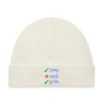 jung reich grün Version 2 - Baby Premium Organic Mütze - Naturweiß - Vorne
