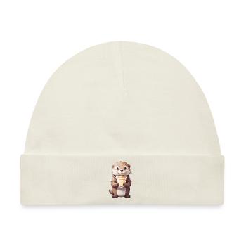 Otter Kaffeezeit Süßes Kaffee Tierdesign - Baby Premium Organic Mütze - Naturweiß - Vorne