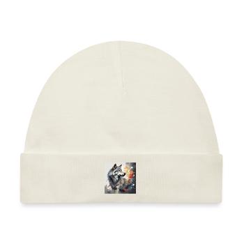 Gemalter Wolf -Tierbild - Wolf T-Shirt kunstvoll - Baby Premium Organic Mütze - Naturweiß - Vorne