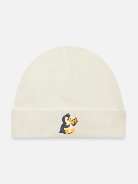Pinguin mit Pizza - Baby Premium Organic Mütze - Naturweiß
