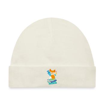 Fuchs mit Schultüte auf Bücherstapel Einschulung - Baby Premium Organic Mütze - Naturweiß - Vorne