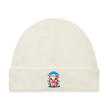 Schwein Matrose Steuermann Anker Maritim - Baby Premium Organic Mütze - Naturweiß - Vorne