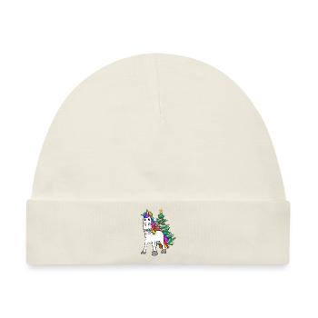 Weihnachten Kind Kinder Bescherung Einhorn Teddy - Baby Premium Organic Mütze - Naturweiß - Vorne