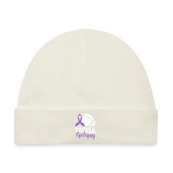 Tackle Epilepsie Volleyball Lila Band Nervös - Baby Premium Organic Mütze - Naturweiß - Vorne