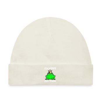 Karneval Frosch ICH HÜPFE ZUM THRON Lustiges - Baby Premium Organic Mütze - Naturweiß - Vorne