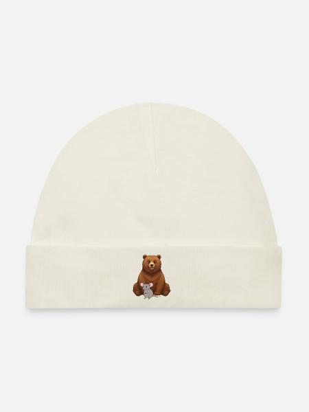 Bär und Maus Beste Freunde - Baby Premium Organic Mütze - Naturweiß