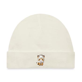 Fuchs Winter Tier Baby Comic - Baby Premium Organic Mütze - Naturweiß - Vorne