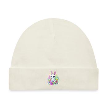 Regenbogen-Hase im Blumenfeld - Baby Premium Organic Mütze - Naturweiß - Vorne