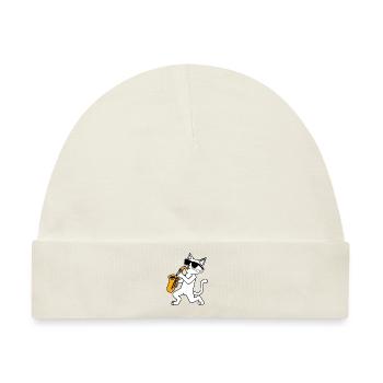 Lustige Katze mit Sonnebrille und Saxophon - Baby Premium Organic Mütze - Naturweiß - Vorne